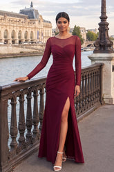 Mermaid Cabernet Boat Neck Formal Dress with Slit