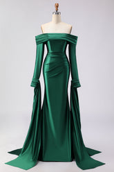 Dark Green Mermaid Off the Shoulder Satin Prom Dress