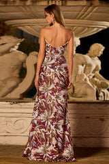 Sparkly Strapless Mermaid Jacquard Fuchsia Prom Dress