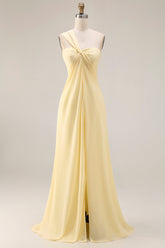 One Shoulder Lemon Sorbet A Line Prom Dress