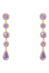 Purple Teardrop Rhinestone Dangle Earrings