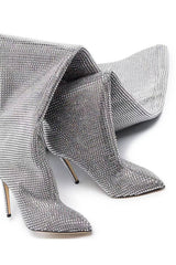 Sparkly Silver Rhinestone Over-The-Knee Stiletto Boots