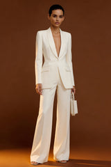 Shawl Lapel Ivory Long Sleeve 2 Piece Women Suits
