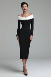 Black Off the Shoulder Bodycon Midi Work Dress