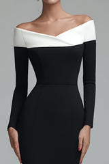 Black Off the Shoulder Bodycon Midi Work Dress