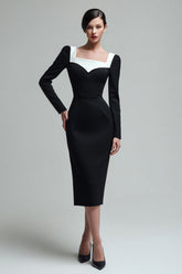 Black Bodycon Square Neck Midi Work Dress