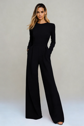 Simple Long Sleeve Black Cut Out Formal Jumpsuit