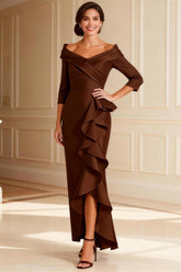 Sheath Satin Ruffled Chocolate Mother of the Bride Dress