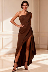 One Shoulder High Low Chocolate Mother of the Bride Dress