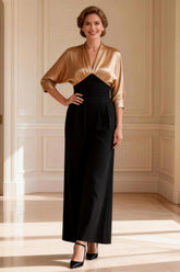 Black and Champagne Sheath Satin Mother of the Bride Dress