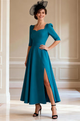 Peacock Blue Half Sleeve A Line Mother of the Bride Dress