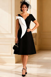 Simple Black and White A Line Midi Mother of the Bride Dress