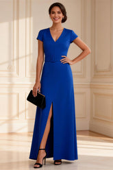 Royal Blue A Line Short Sleeve Mother of the Bride Dress