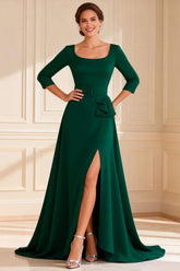 Dark Green A Line Scoop Neck Mother of the Bride Dress