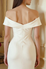 Off the Shoulder Satin Mermaid Midi White Dress