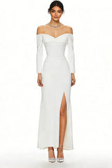 Off the Shoulder Maxi White Dress with Slit