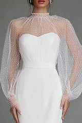 Illusion Neck Ivory Sheath Midi Formal Dress