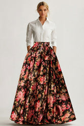 White and Black Pink Floral A Line Maxi Wedding Guest Dress
