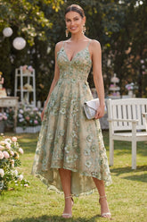 Corset High Low Dusty Green Floral A Line Wedding Guest Dress