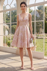 Floral Blush A Line Brocade Wedding Guest Dress