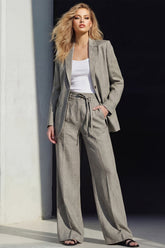 2 Piece Grey Notched Lapel Women's Linen Suits with Pockets