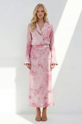 Pink 2 Piece Notched Lapel A Line Women's Linen Suits