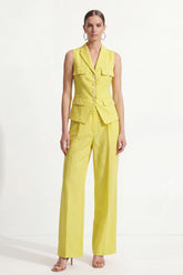 Peaked Lapel Yellow 2 Piece Sleeveless Women's Linen Suits