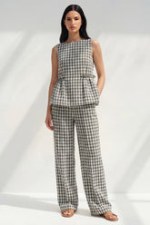 Plaid BLack White Grid 2 Piece Women's Linen Suits