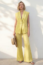 Shawl Lapel Yellow 2 Piece Women's Linen Suits