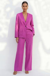 Long Sleeve Fuchsia 2 Piece Women's Linen Suits