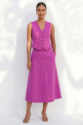 Fuchsia A Line 2 Piece Sleeveless Midi Work Dress with Belt