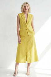 Yellow 2 Piece Notched Lapel Work Dress with Pockets
