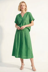 Green 2 Piece Short Sleeve A Line Midi Work Dress