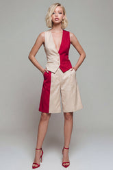 ColorBlock Single Breasted Light Khaki 2 Piece Women Suits