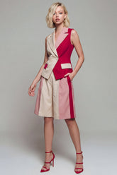 Peaked Lapel 2 Piece ColorBlock Light Khaki Women Suits
