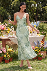 Mermaid Sequin Appliqued Sage Green Wedding Guest Dress