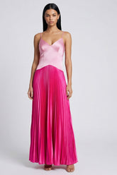 ColorBlock Pink and Fuchsia A Line Pleated Maxi Formal Dress
