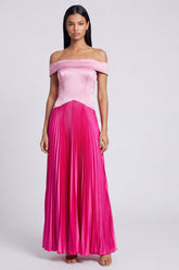 Off the Shoulder Pink and Fuchsia ColorBlock A Line Formal Dress