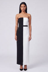 Strapless Black and White ColorBlock Bodycon Formal Dress