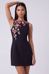 Black Floral Bodycon Sleeveless Mini Wedding Guest Dress