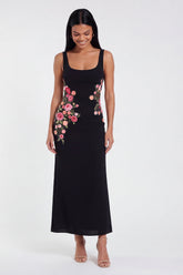 Black Floral Mermaid Maxi Wedding Guest Dress