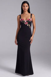 Mermaid Floral Black Maxi Wedding Guest Dress
