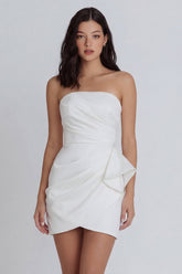 Strapless Ruched Bodycon Mini White Dress