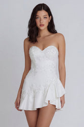 Strapless Appliqued Mini White Dress with Pearls
