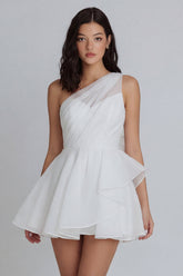 A Line One Shoulder Mini White Dress with Ruffles
