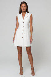 White Notched Lapel Sleeveless A Line Mini Work Dress
