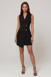 Black Notched Lapel Sleeveless Bodycon Mini Work Dress