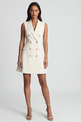 Ivory Peaked Lapel A Line Double Breasted Mini Work Dress