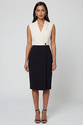Shawl Lapel ColorBlock Black and White Bodycon Work Dress