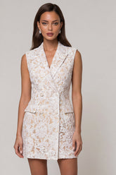 Ivory Peaked Lapel Burnout Bodycon Mini Work Dress